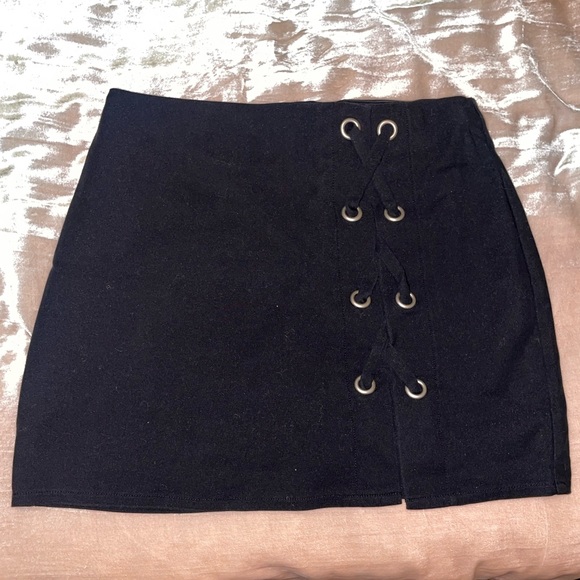 Revolve size small lace up mini skirt black with silver accents - Picture 1 of 1
